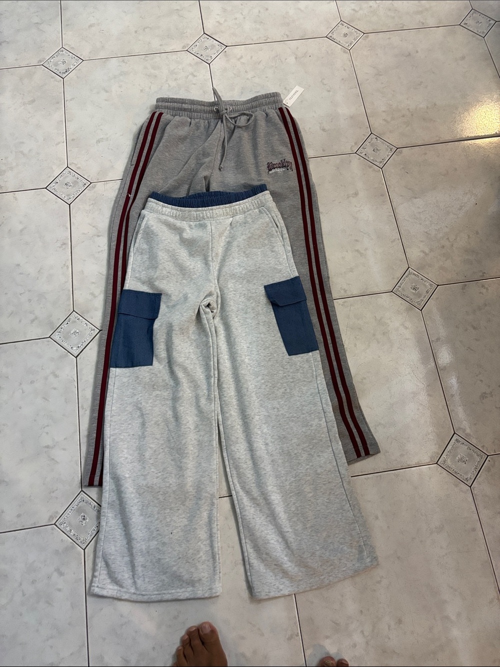 feathers Gray Boot-Cut Sweatpants with Maroon Side Stripes